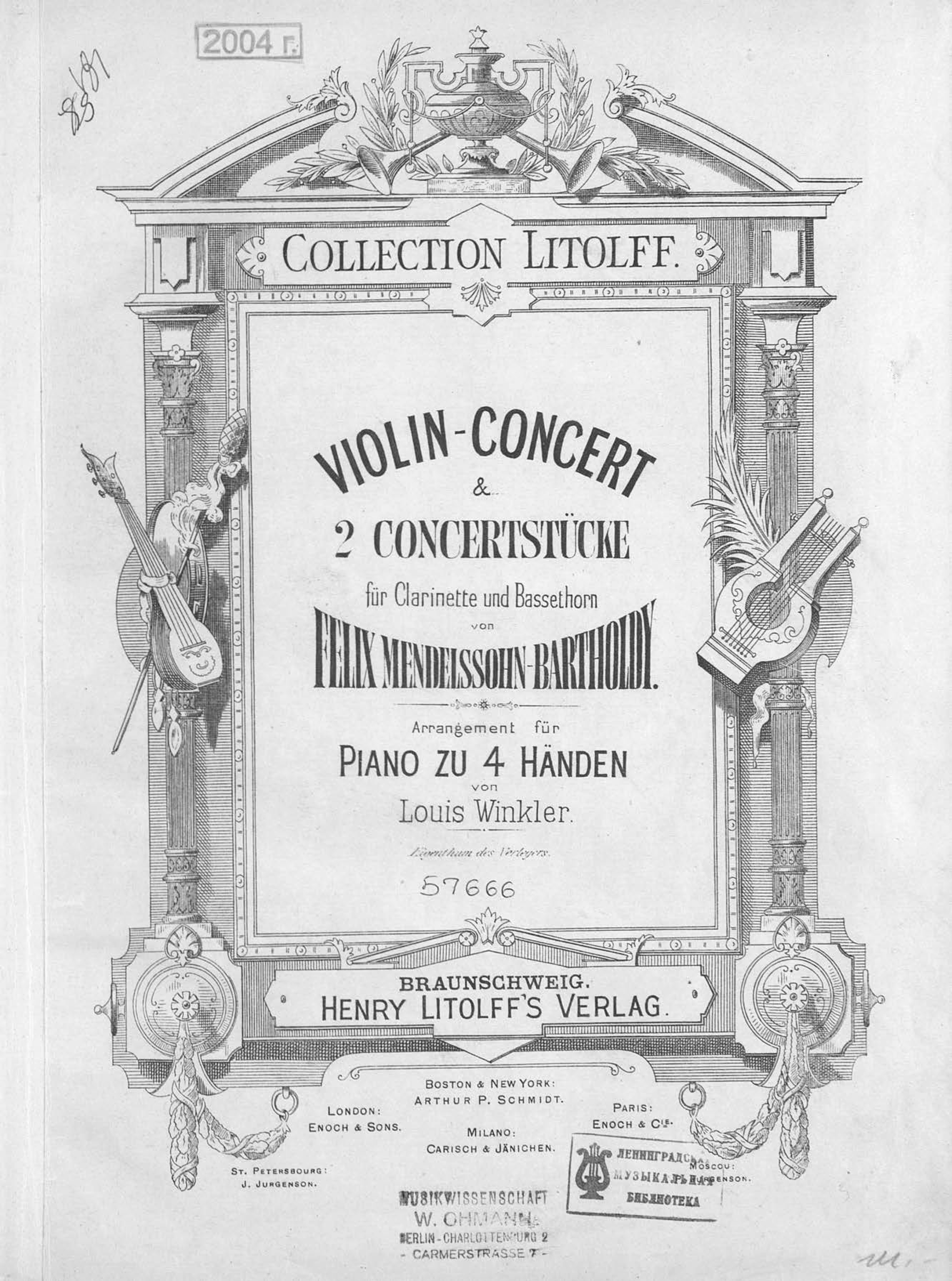 Violin-Concert&2 Concertstucke fur Clarinette und Bassethorn v. F. Mendelssohn-Bartholdy
